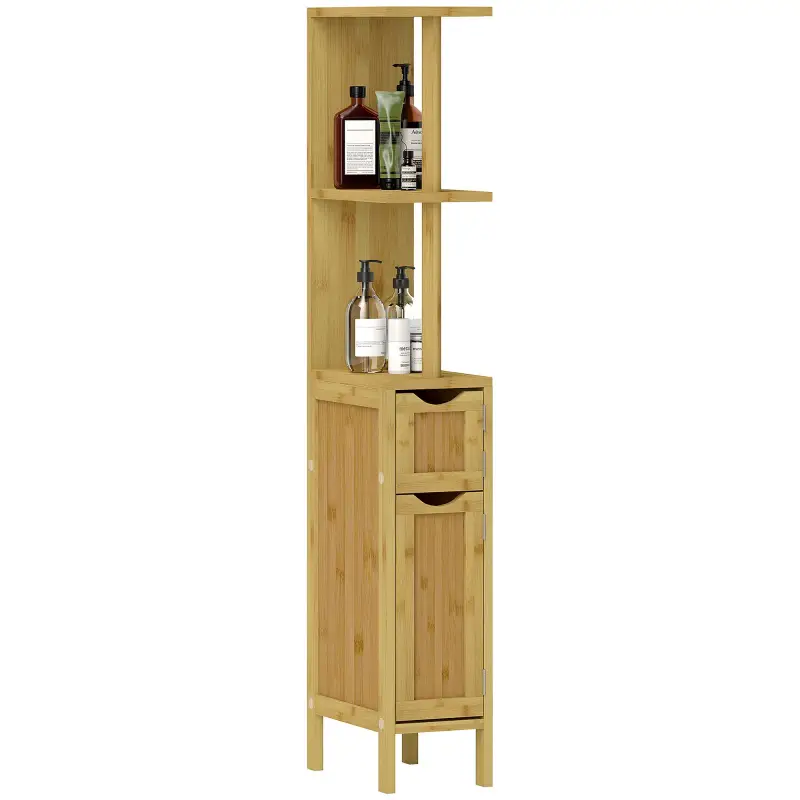 Mueble de Baño con Puertas y Estantes Abiertos Armario de Baño Moderno 18x30x120 cm Natural Mueble de Baño con Puertas y Estantes Abiertos Armario de Baño Moderno 18x30x120 cm Natural