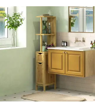 Mueble de Baño con Puertas y Estantes Abiertos Armario de Baño Moderno 18x30x120 cm Natural