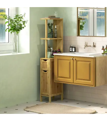 Mueble de Baño con Puertas y Estantes Abiertos Armario de Baño Moderno 18x30x120 cm Natural