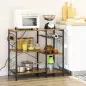 Estantería de Cocina con Toma de Corriente Estantes Ajustables Ganchos y Cesta Metálica 90x40x83 cm Marrón Rústico