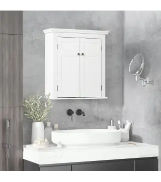 Mueble de Baño Colgar con Estantes Ajustables y Puertas con Cierre Magnético Armario de Pared 58x24x60 cm Blanco