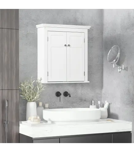 Mueble de Baño Colgar con Estantes Ajustables y Puertas con Cierre Magnético Armario de Pared 58x24x60 cm Blanco