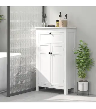 Mueble de Baño Columna de Baño con Cajón 2 Puertas y Estantes Ajustables Armario de Baño Moderno 60x30x102,5 cm Blanco