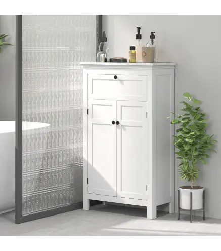 Mueble de Baño Columna de Baño con Cajón 2 Puertas y Estantes Ajustables Armario de Baño Moderno 60x30x102,5 cm Blanco