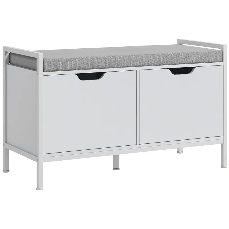 Banco Zapatero para Entrada Recibidor con Asiento Cojín Extraíble para 4 Pares de Zapatos 84x35x50 cm Blanco