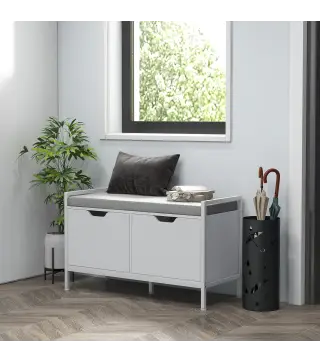 Banco Zapatero para Entrada Recibidor con Asiento Cojín Extraíble para 4 Pares de Zapatos 84x35x50 cm Blanco