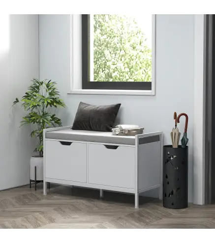 Banco Zapatero para Entrada Recibidor con Asiento Cojín Extraíble para 4 Pares de Zapatos 84x35x50 cm Blanco