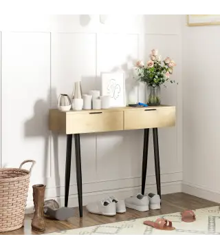 Mueble para Recibidor con 2 Cajones y Patas de Acero para Recibidor Entrada Pasillo 100x30x80,5 cm Roble