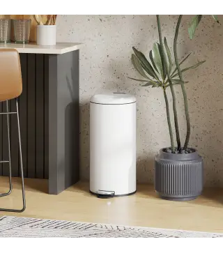 Papelera de Cocina 30L con Pedal Tapa de Cierre Suave y Cubo Extraíble para Dormitorio Oficina Estudio Salón Crema