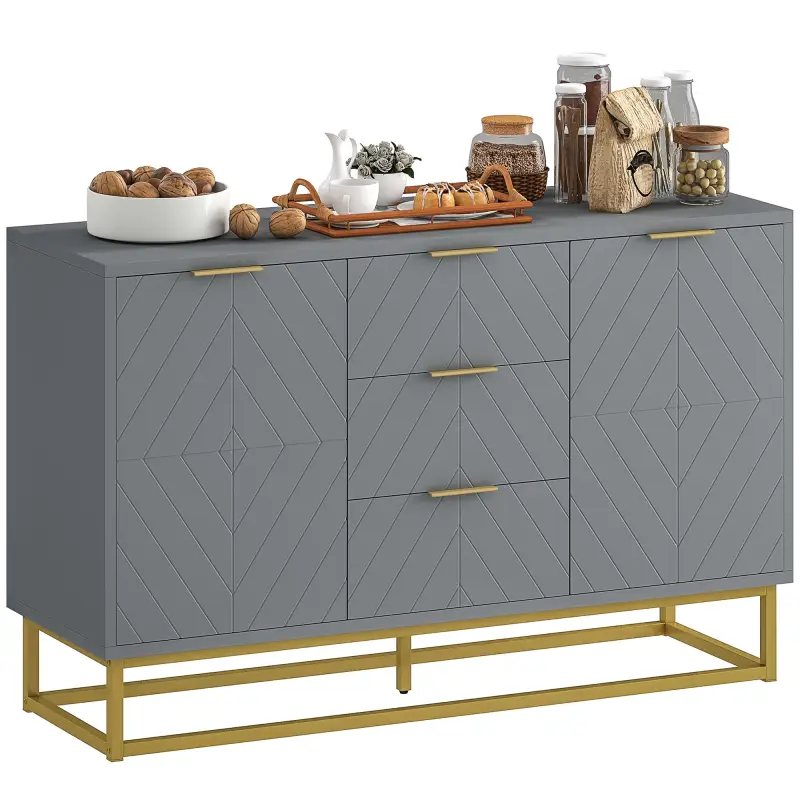 Aparador para Salón con 3 Cajones 2 Puertas y Estante Ajustable Mueble Auxiliar para Salón Antivuelco 120x40x76 cm Gris