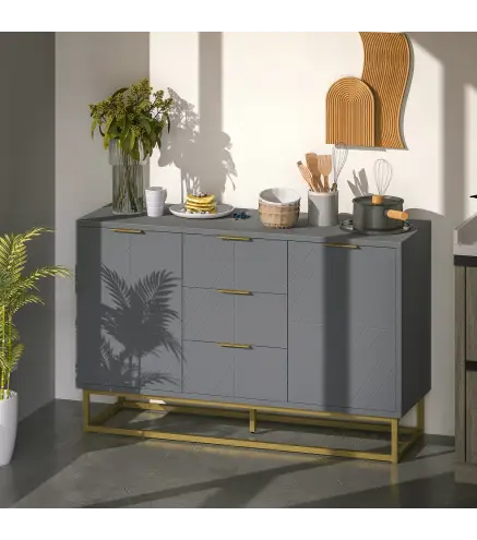 Aparador para Salón con 3 Cajones 2 Puertas y Estante Ajustable Mueble Auxiliar para Salón Antivuelco 120x40x76 cm Gris