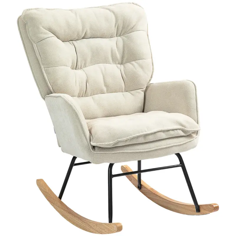 Silla Mecedora con Patas de Madera de Haya y Reposabrazos Mecedora para Lactancia Carga 120 kg para Dormitorio Beige