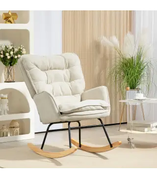 Silla Mecedora con Patas de Madera de Haya y Reposabrazos Mecedora para Lactancia Carga 120 kg para Dormitorio Beige