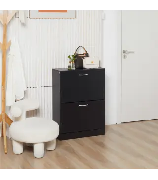 Zapatero de Entrada Recibidor con 2 Cajones y Estantes Ajustables Zapatero Estrecho para Pasillo 60x24x80 cm Negro