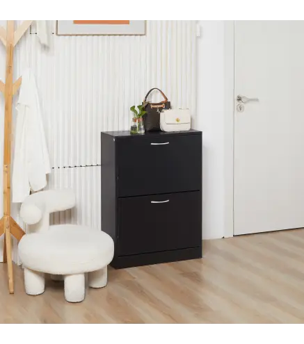 Zapatero de Entrada Recibidor con 2 Cajones y Estantes Ajustables Zapatero Estrecho para Pasillo 60x24x80 cm Negro