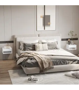 Juego de 2 Mesitas de Noche Colgantes Mesillas de Noche con Cajón para Dormitorio 37x32x21 cm Blanco