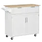 Mueble Auxiliar de Cocina con Ruedas 2 Cajones 2 Puertas Estante Ajustable y Toallero 104x46x91 cm Blanco