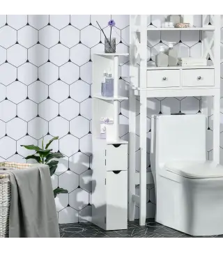 Mueble de Baño con Puertas y Estantes Abiertos Armario de Baño Estilo Moderno 15,2x29,8x118 cm Blanco