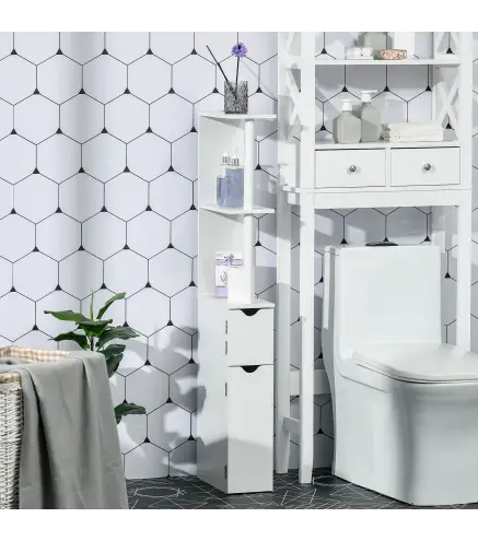 Mueble de Baño con Puertas y Estantes Abiertos Armario de Baño Estilo Moderno 15,2x29,8x118 cm Blanco