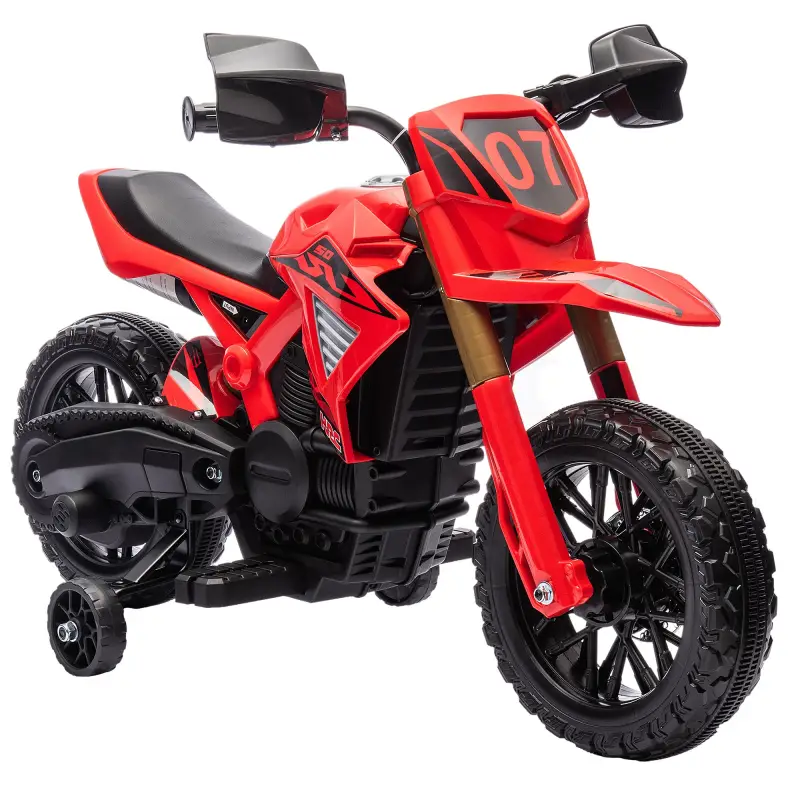 Moto Eléctrica para Niños de +3 Años Moto de Batería para Niños 12V con Ruedas Auxiliar y Bocina Carga 30 kg Rojo