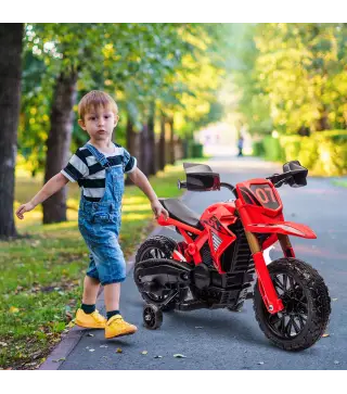 Moto Eléctrica para Niños de +3 Años Moto de Batería para Niños 12V con Ruedas Auxiliar y Bocina Carga 30 kg Rojo