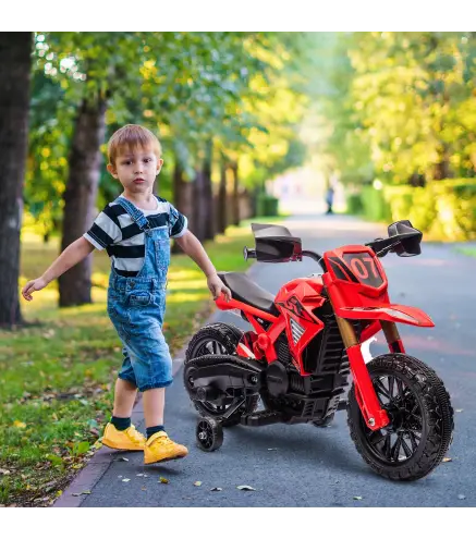 Moto Eléctrica para Niños de +3 Años Moto de Batería para Niños 12V con Ruedas Auxiliar y Bocina Carga 30 kg Rojo