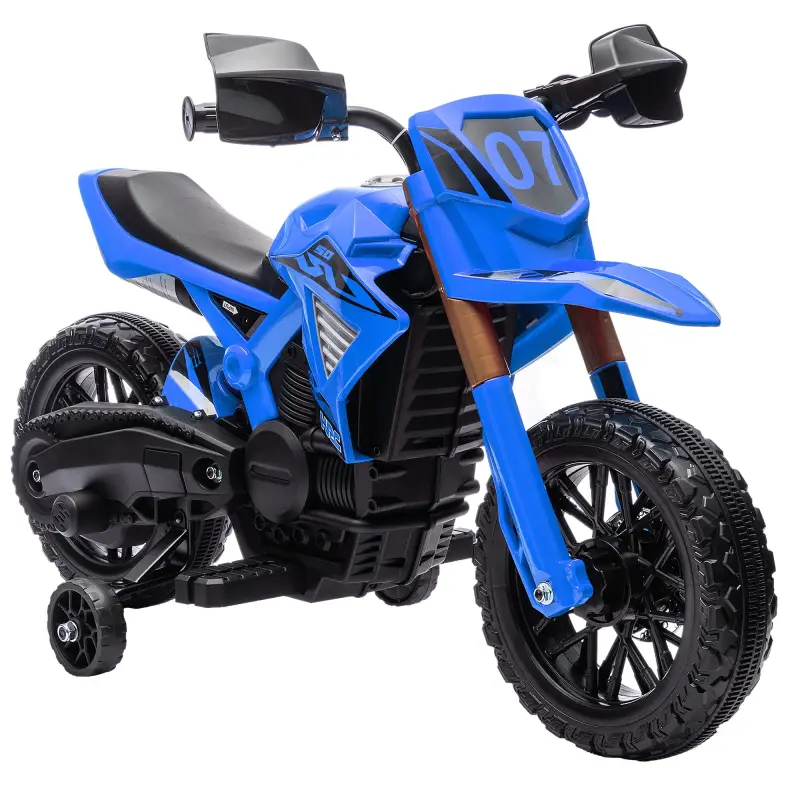 Moto Eléctrica para Niños de +3 Años Moto de Batería para Niños 12V con Ruedas Auxiliar y Bocina Carga 30 kg Azul