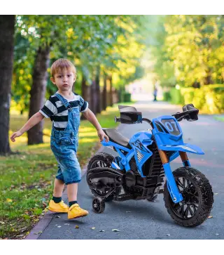 Moto Eléctrica para Niños de +3 Años Moto de Batería para Niños 12V con Ruedas Auxiliar y Bocina Carga 30 kg Azul