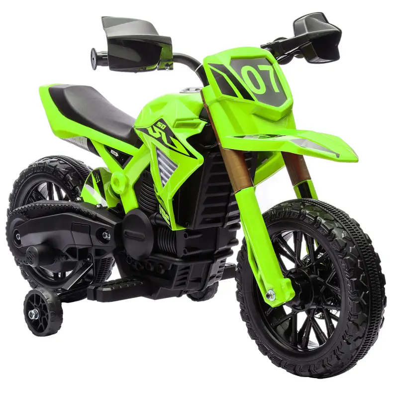 Moto Eléctrica para Niños de +3 Años Moto a Batería para Niños 12V con Ruedas de Auxiliar y Bocina Carga 30 kg Verde