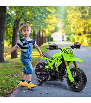 Moto Eléctrica para Niños de +3 Años Moto a Batería para Niños 12V con Ruedas de Auxiliar y Bocina Carga 30 kg Verde