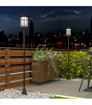 2 Luces Solares Exterior con Panel Solar Encendido Automático y Marco de Acero Inoxidable Impermeable IP44 Negro