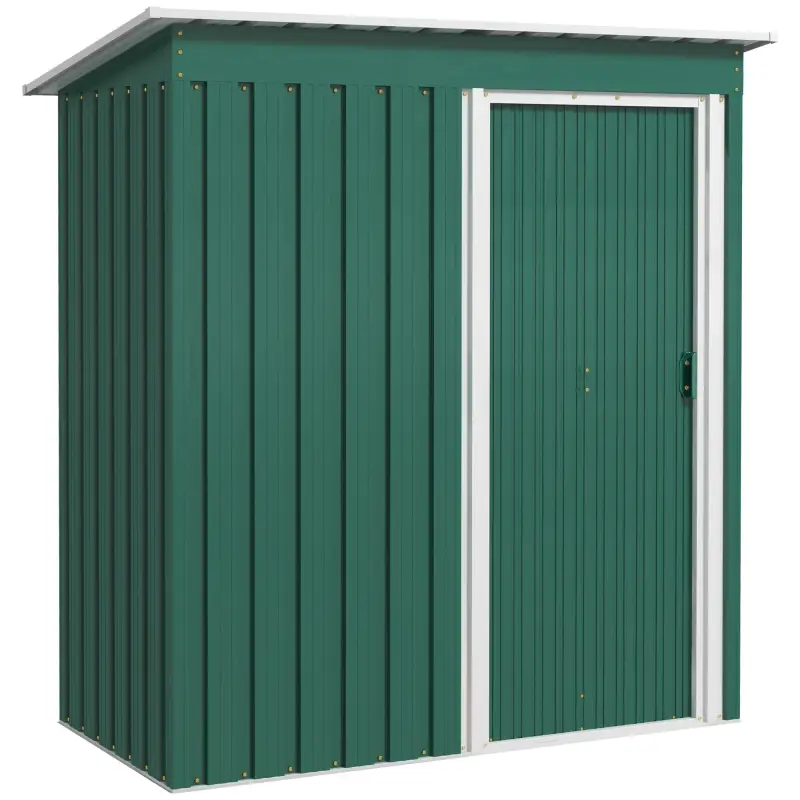 Cobertizo de Jardín Exterior 1,16 m² 163x89x182 cm Caseta Metálica con Puerta Corredera y Techo Inclinado Verde Cobertizo de Jardín Exterior 1,16 m² 163x89x182 cm Caseta Metálica con Puerta Corredera y Techo Inclinado Verde