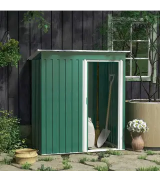 Cobertizo de Jardín Exterior 1,16 m² 163x89x182 cm Caseta Metálica con Puerta Corredera y Techo Inclinado Verde