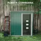 Cobertizo de Jardín Exterior 1,16 m² 163x89x182 cm Caseta Metálica con Puerta Corredera y Techo Inclinado Verde