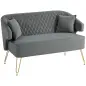 Sofá de 2 Plazas Tapizado en Terciopelo con 2 Almohadas Reposabrazos y Patas de Acero Carga 240 kg 124x69x76 cm Gris