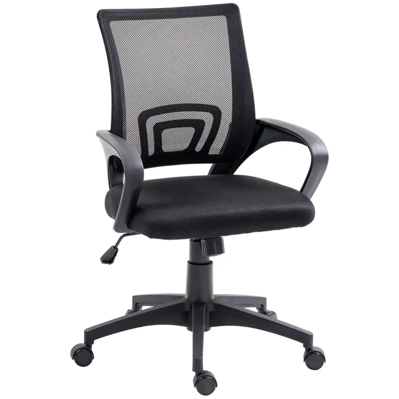 Silla de Escritorio de Malla Giratoria con Altura Ajustable Función de Basculante y Reposabrazos Carga 120 kg Negro