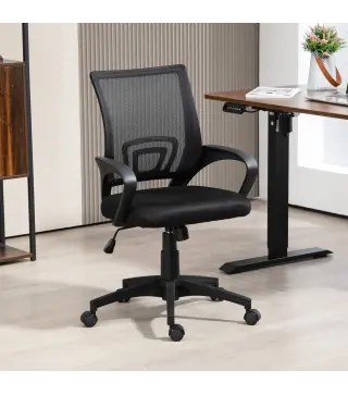 Silla de Escritorio de Malla Giratoria con Altura Ajustable Función de Basculante y Reposabrazos Carga 120 kg Negro