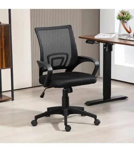 Silla de Escritorio de Malla Giratoria con Altura Ajustable Función de Basculante y Reposabrazos Carga 120 kg Negro