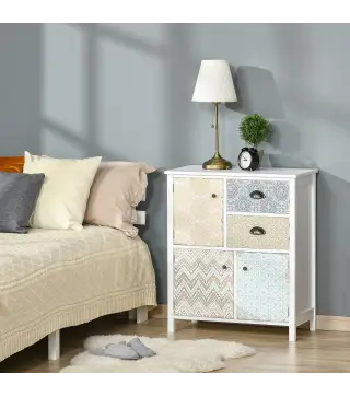 Cómoda para Dormitorio Bohemio con 2 Cajones 3 Compartimentos Diseño Anti-vuelco 68x34x80 cm Blanco