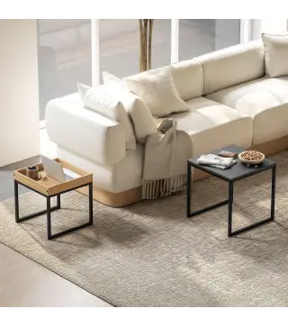 Conjunto de 2 Mesitas Auxiliares con Diseño Anidado para Usar Juntas como Mesa de Centro o Separadas Color Negro y Roble