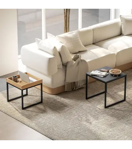 Conjunto de 2 Mesitas Auxiliares con Diseño Anidado para Usar Juntas como Mesa de Centro o Separadas Color Negro y Roble