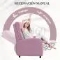 Sillón Relax Reclinable hasta 160° Sofá Reclinable Moderno con Reposapiés Soporta hasta 120 kg 64x86x102 cm Rosa