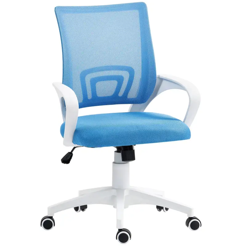 Silla de Escritorio de Malla Giratoria con Altura Ajustable Función de Basculante y Reposabrazos Carga 120 kg Azul Claro