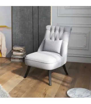 Butaca de Salón Tapizado en Lino con Cojín y Marco de Madera Sillón para Sala de Estar Gris