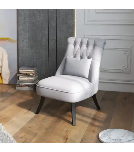 Butaca de Salón Tapizado en Lino con Cojín y Marco de Madera Sillón para Sala de Estar Gris