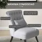 Butaca de Salón Tapizado en Lino con Cojín y Marco de Madera Sillón para Sala de Estar Gris