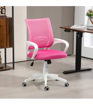 Silla de Escritorio de Malla Giratoria con Altura Ajustable Función de Basculante y Reposabrazos Carga 120 kg Rosa