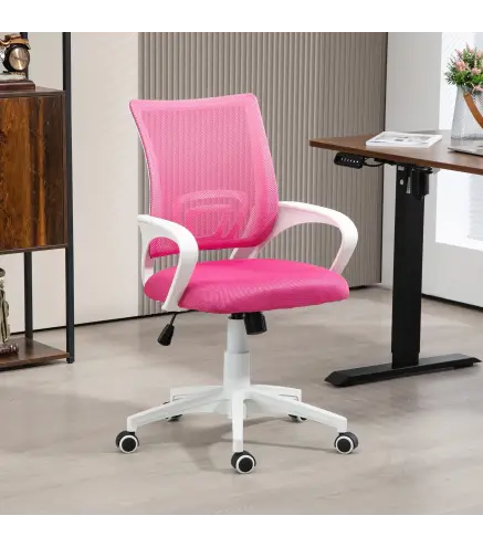 Silla de Escritorio de Malla Giratoria con Altura Ajustable Función de Basculante y Reposabrazos Carga 120 kg Rosa