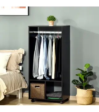 Armario Ropero con Ruedas Barra y Estantes para tener Ropa Colgada y Doblada 60x40x128 cm Negro