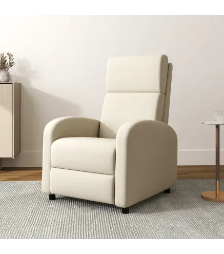 Sillón Relax Reclinable hasta 160° Sofá Reclinable Moderno con Reposapiés Soporta hasta 120 kg 64x86x102 cm Crema